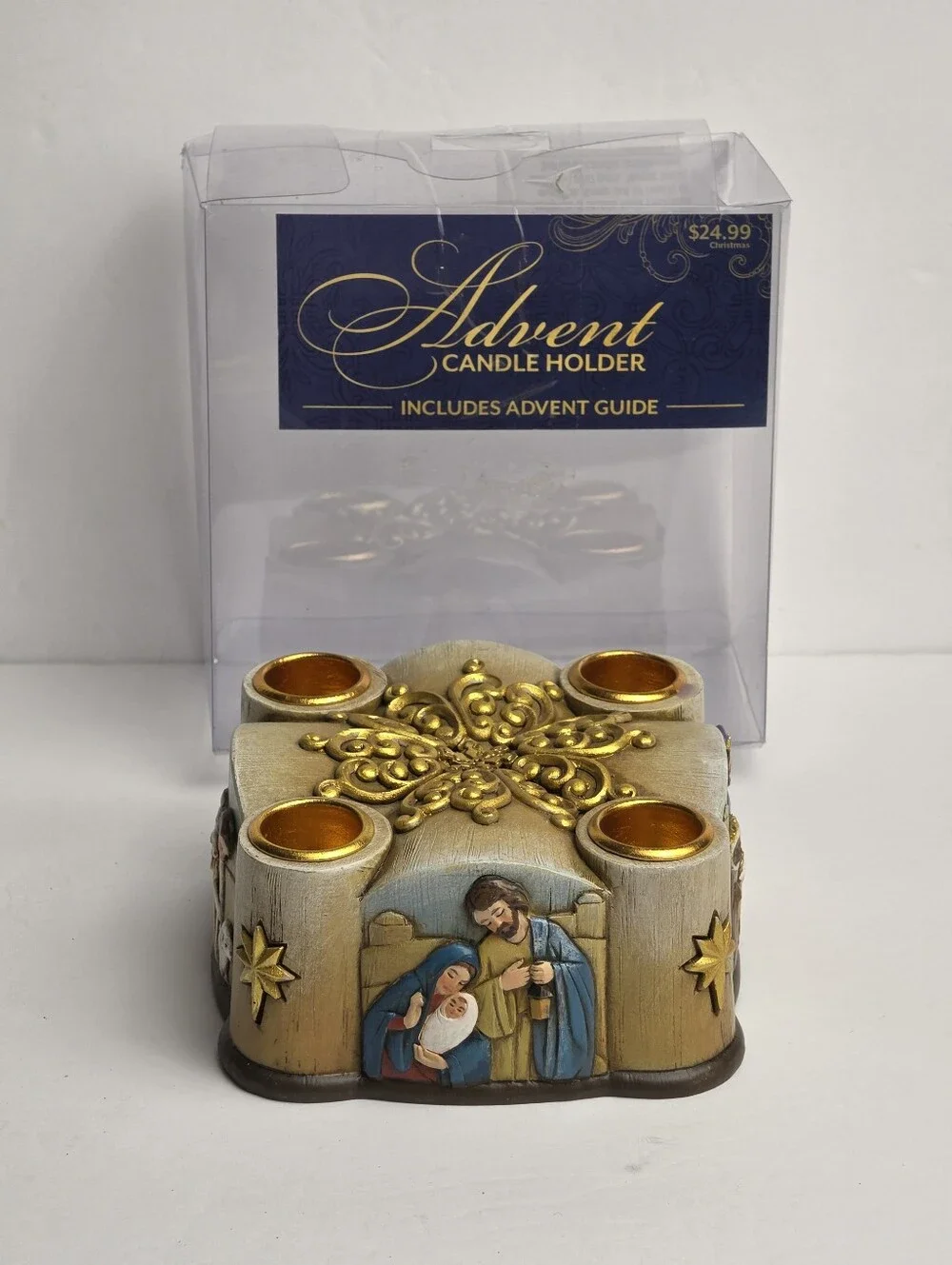 Nativity Christmas Advent Holy Family Candle Holder - Holds 4 Candles - New